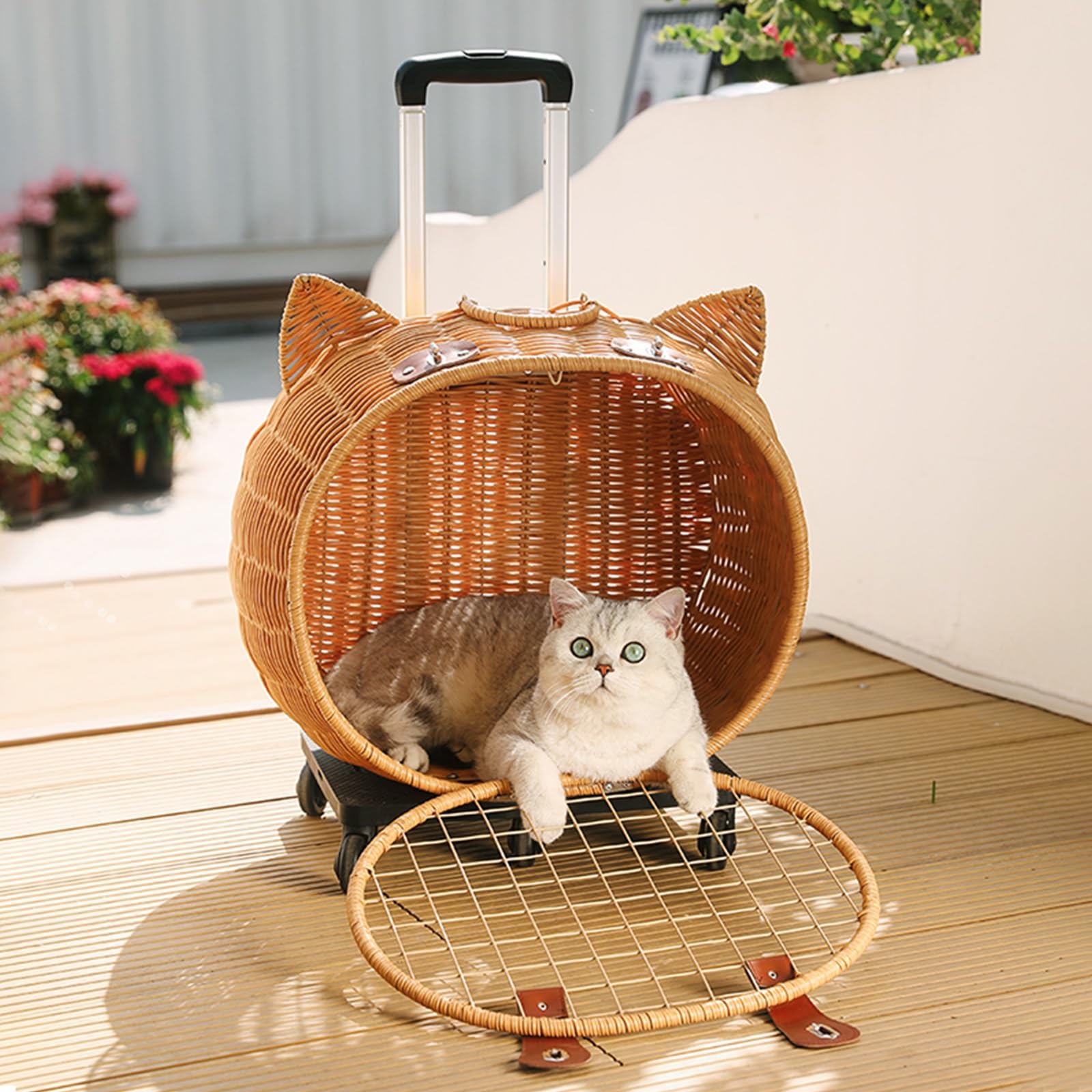 Maleta con Ruedas para Perros y Gatos, Bolsa de Viaje Portátil con Varilla Telescópica, Diseño Súper Ventilado, para Gatos y Perros Pequeños