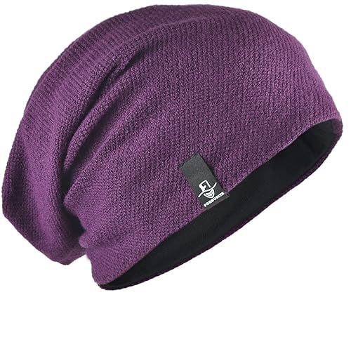 FORBUSITE Slouch Beanie Hat for Men Women Summer Winter Long and Oversized Skull Cap, Royal Blue - Large - Flannel-purple