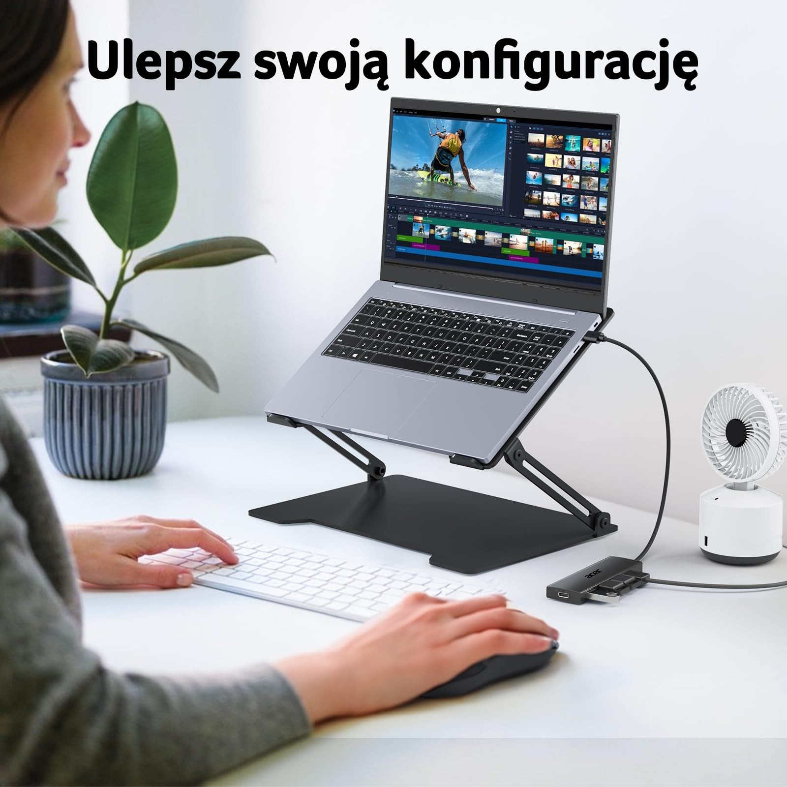 acer USB 3.0 HUB z zasilaczem USB-C, Ultra Slim Multiport Hub 4 Porty do laptopa, komputera, klawiatury, myszy, dysku twardego, MacBook Pro/Air, iMac, Surface Pro, macOS, Windows, Linux itp. - 60cm