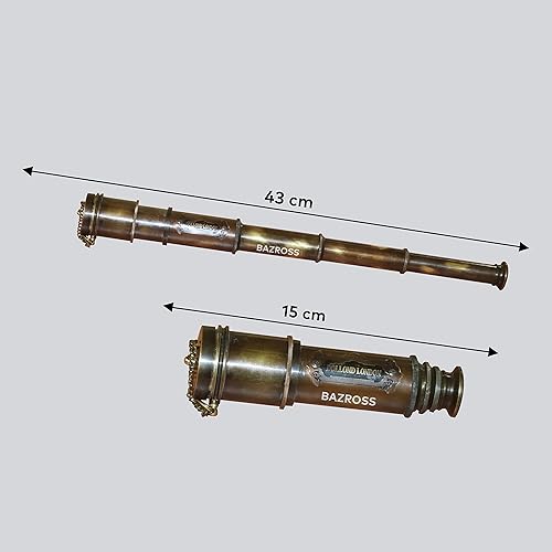 Miniatura 7 de BAZROSS Brass Maritime - Telescopio pirata de cristal espía vintage de 15x, telescopio pirata funcional de latón y visión clara con funda de cuero