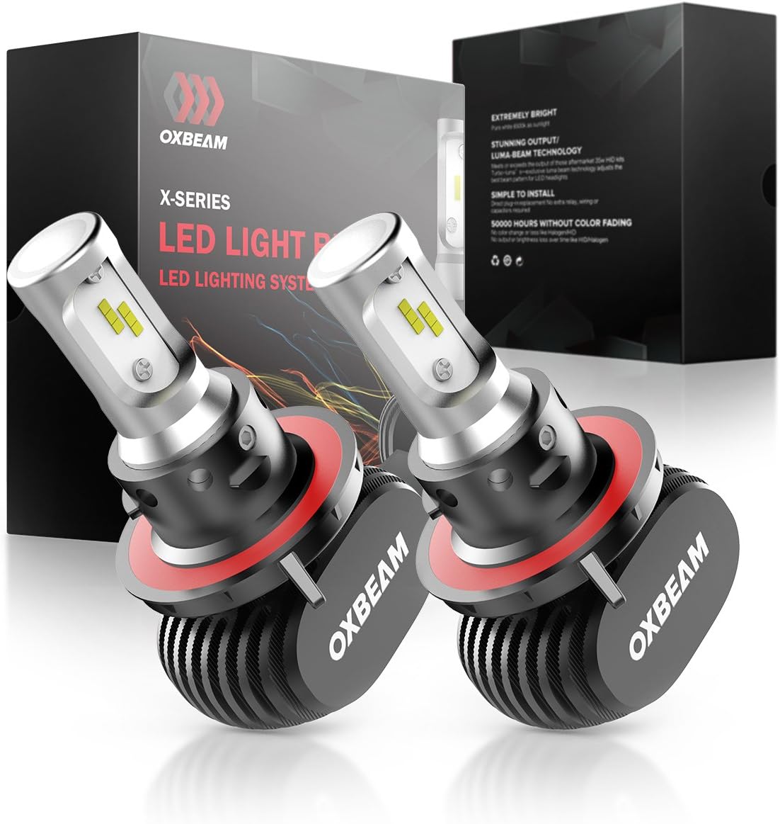OXBEAM H13 LED Headlight Bulbs 9008 Hi/Lo Beam Led Bulb 50W 8000 Lumens 6500K X Series Headlight Bulb Xenon White Extremely Bright (Set of 2)