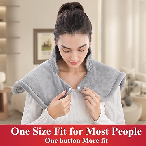 Miniatura 4 de Almohadilla térmica para cuello y hombro, grande, eléctrica, para cuello, hombro, calentamiento rápido, tela súper suave, para calambres, alivio del