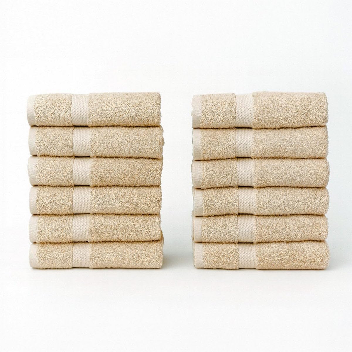 Juego de 12 Toallas de Mano Color Beige 100% algodón Rizo 100x50 cm | Tejido suave de gran gramaje con alta absorción. Aptas para lavadora, de uso diario.