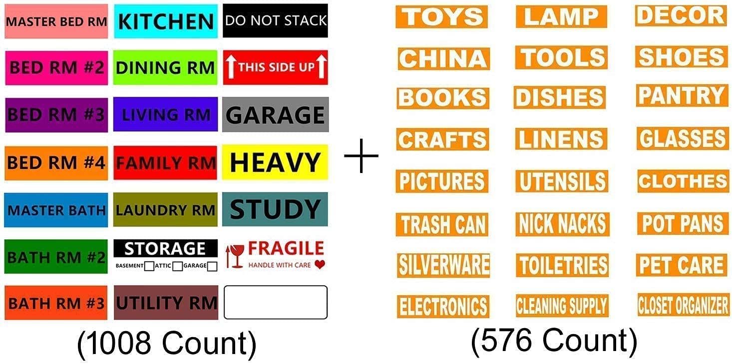1008 and 576 Count Moving Labels, Color Coded Stickers for