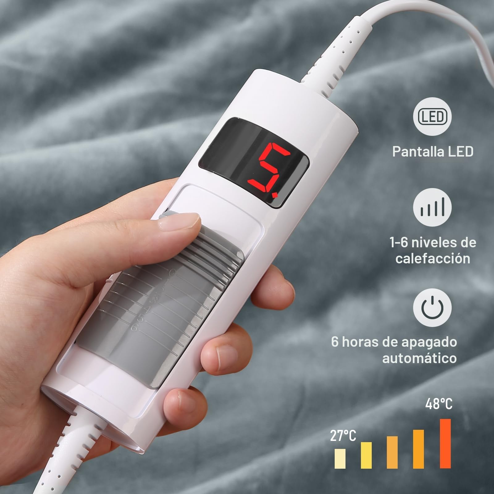 CURECURE Manta Eléctrica Throw Acogedora Manta de Franela, 6 Niveles de Calefacción y Apagado Automático de 6 Horas, 130 * 180 cm Manta de Tamaño Doble, Controlador Desmontable-Gris Claro