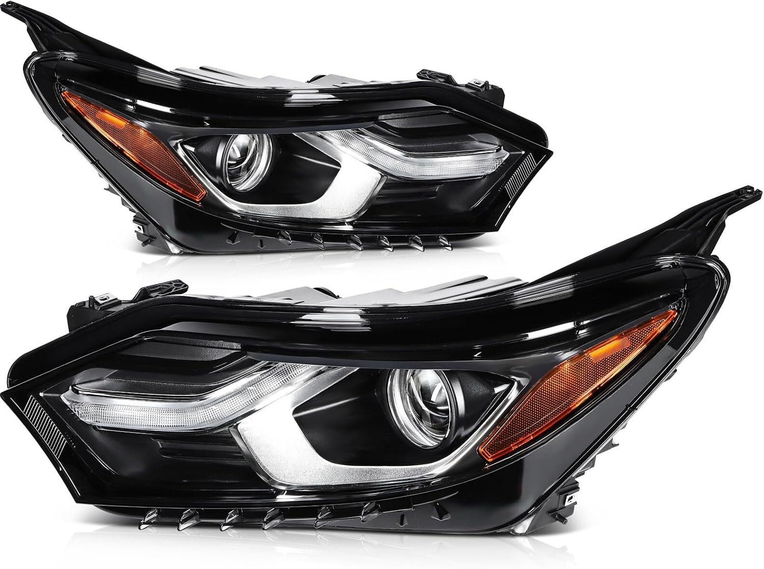Headlight Assembly for Chevrolet Equinox 2018-2020 Chrome Housing Amber Reflector Clear Lens Driver and Passenger Side Headlamp