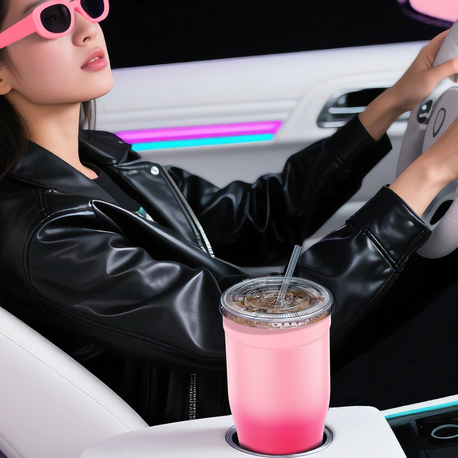 Universal Iced Coffee Sleeve - Upgraded Double Wall Reusable Stainless Steel Holder Sleeves Insulator for Cold Drinks Fits Starbucks Dunkin Donuts McDonalds Small Medium Large Cup (Sakura) - Image 5