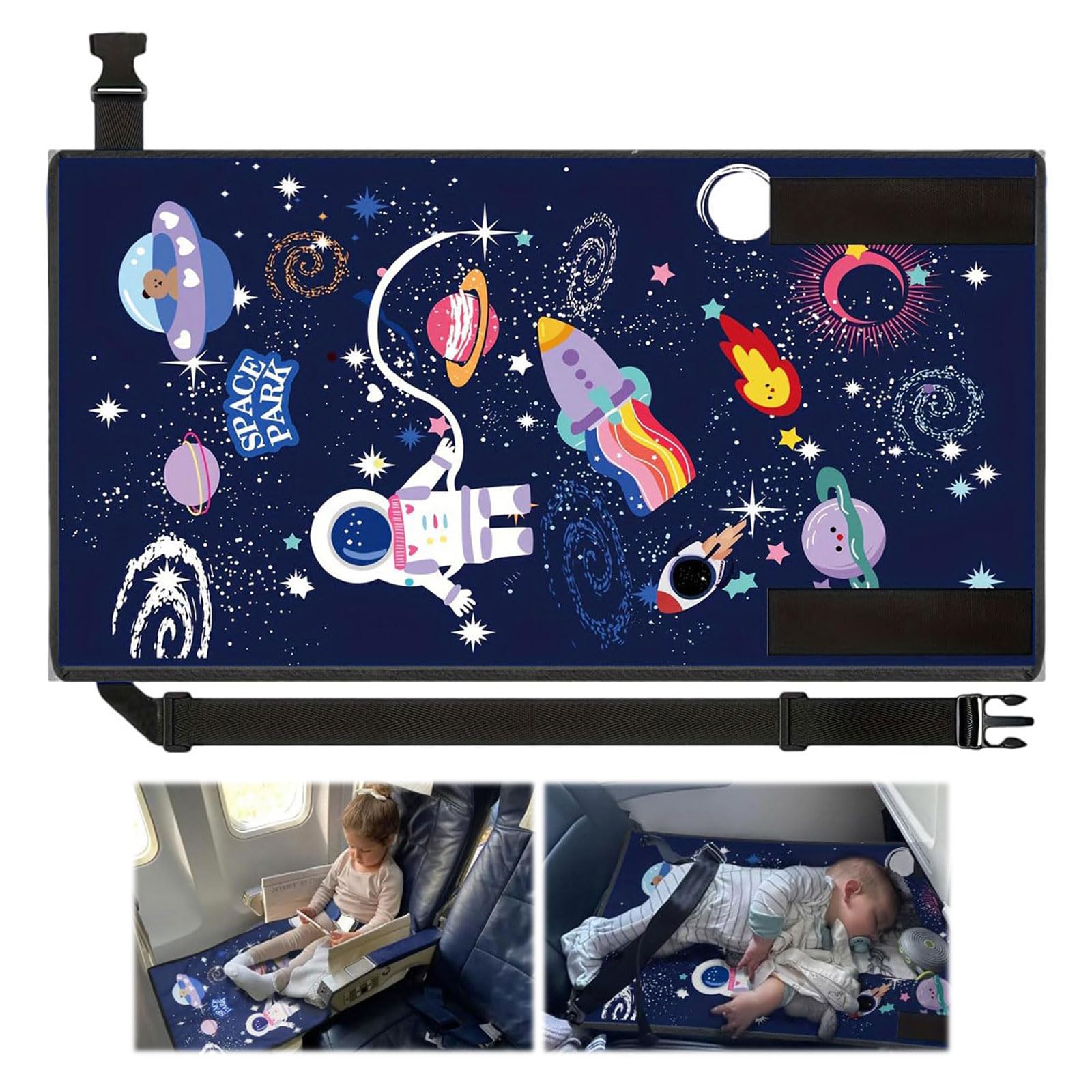 Avión de cama para niños,hamaca para reposapiés de avión de 77 * 44 cm,Cama Portátil Niños Pequeños,Reposapiés de avión portátil,Sillas de avión de viaje,adecuada para viajes,etc.(Azul estrellado)
