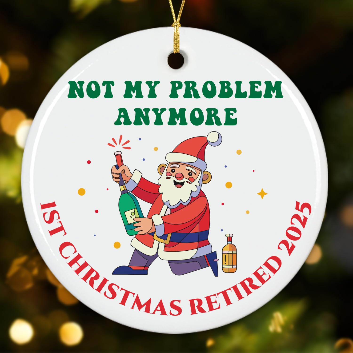 Neweleven Women's Not My Problem Anymore White Round Retirement Gifts For Men - Funny Retirement Gift For Colleague, Work Bestie, Boss - Leaving Gifts For Colleagues From Friend, Coworker - Christmas Bauble