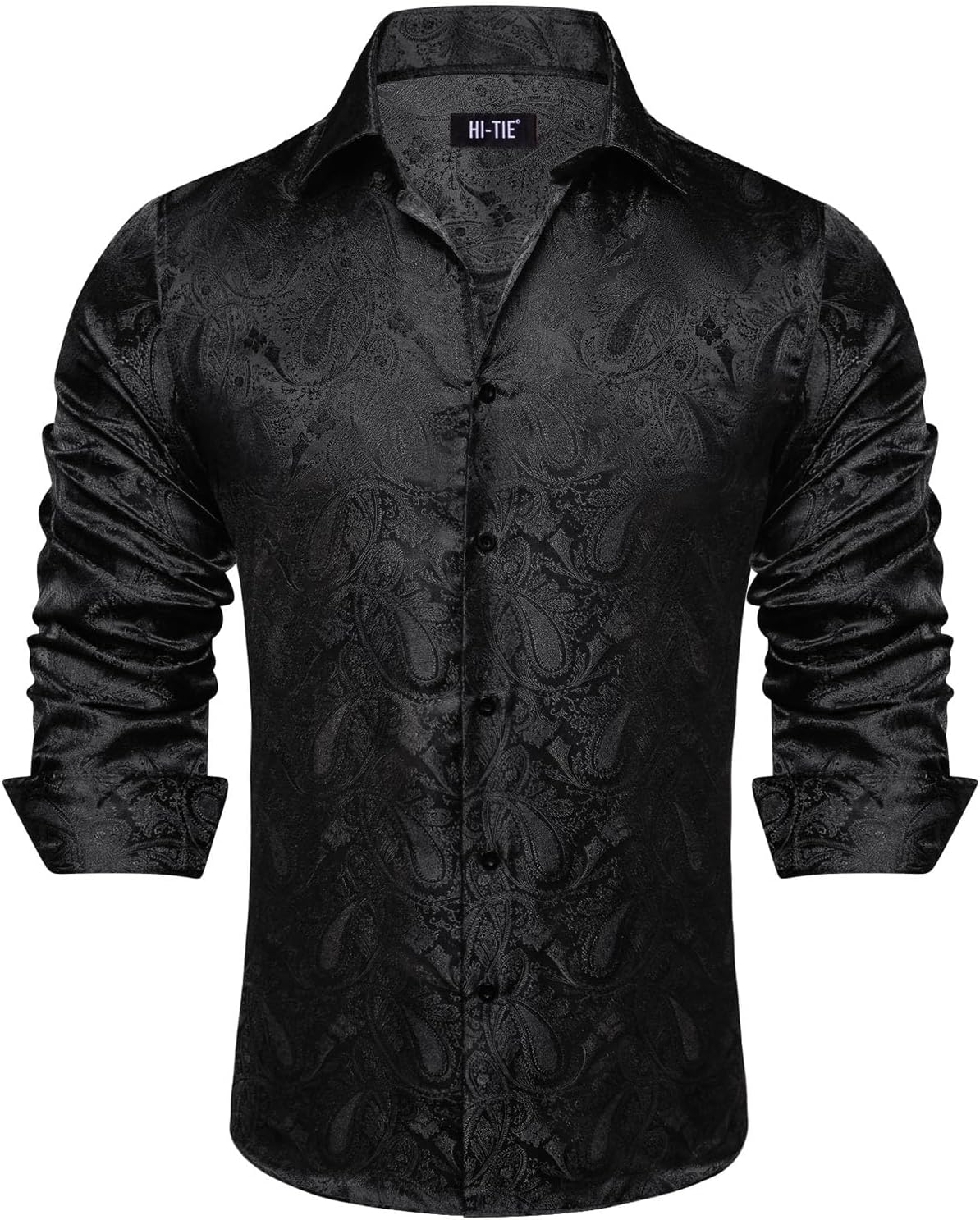 Hi-Tie Silk Mens Paisley Dress Shirts Casual Long Sleeve Button Down Regular Fit Shirts Formal Wedding Party Business - Image 2