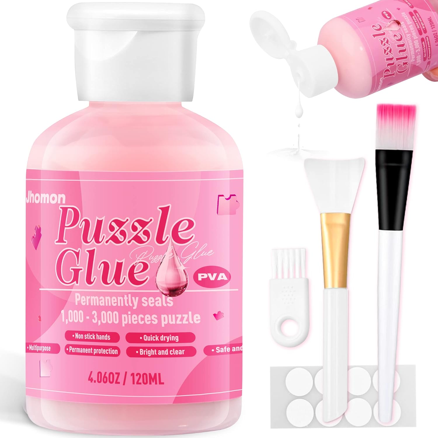 Puzzle Glue Clear with Brushes 120ML, Jigsaw Puzzle Glue Accessories and Tools