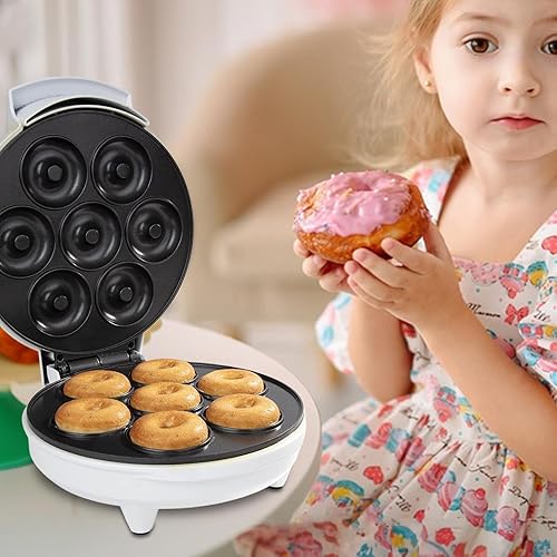 Miniatura 3 de Máquina para hacer donas, mini máquina eléctrica para hacer donas y gofres, 110 V-220 V, revestimiento antiadherente que hace que 7 donas en minutos