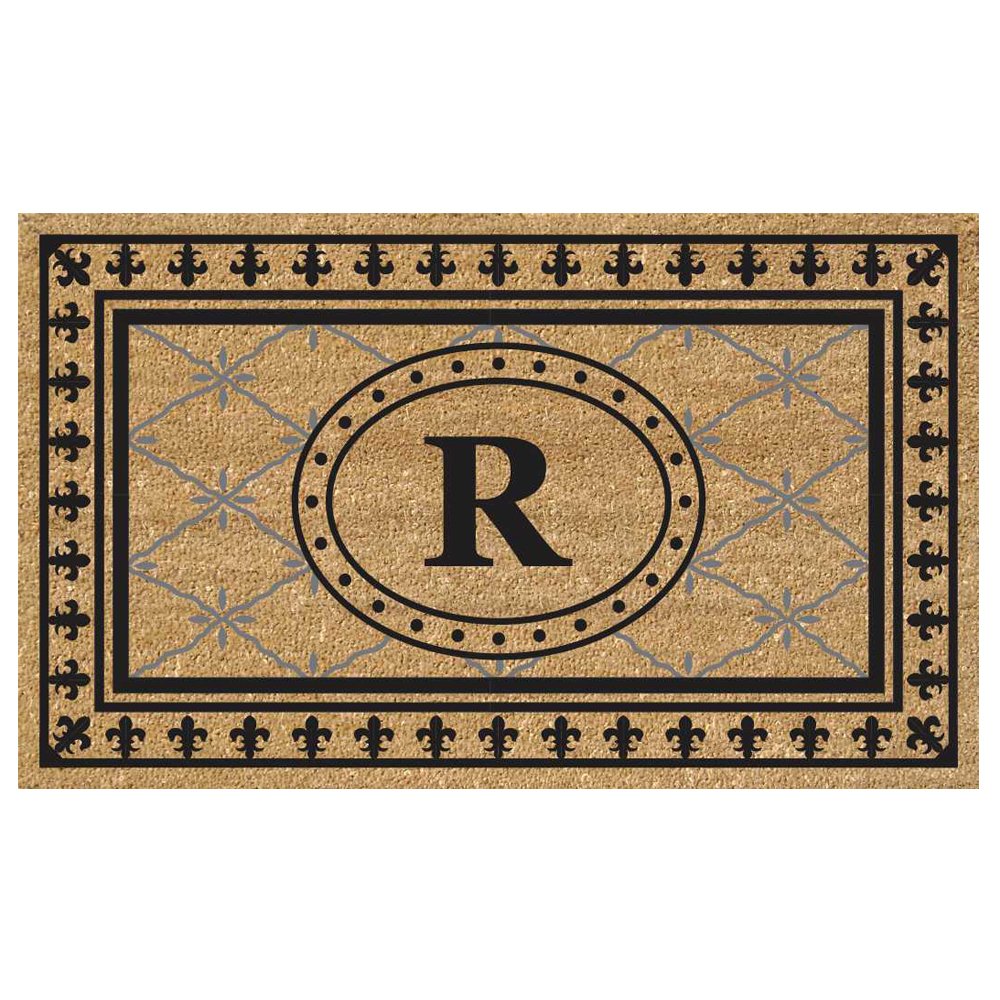 Nedia Home Super Scraper Bungalow Vinyl Coir Doormat, Monogrammed R, 20 x 36