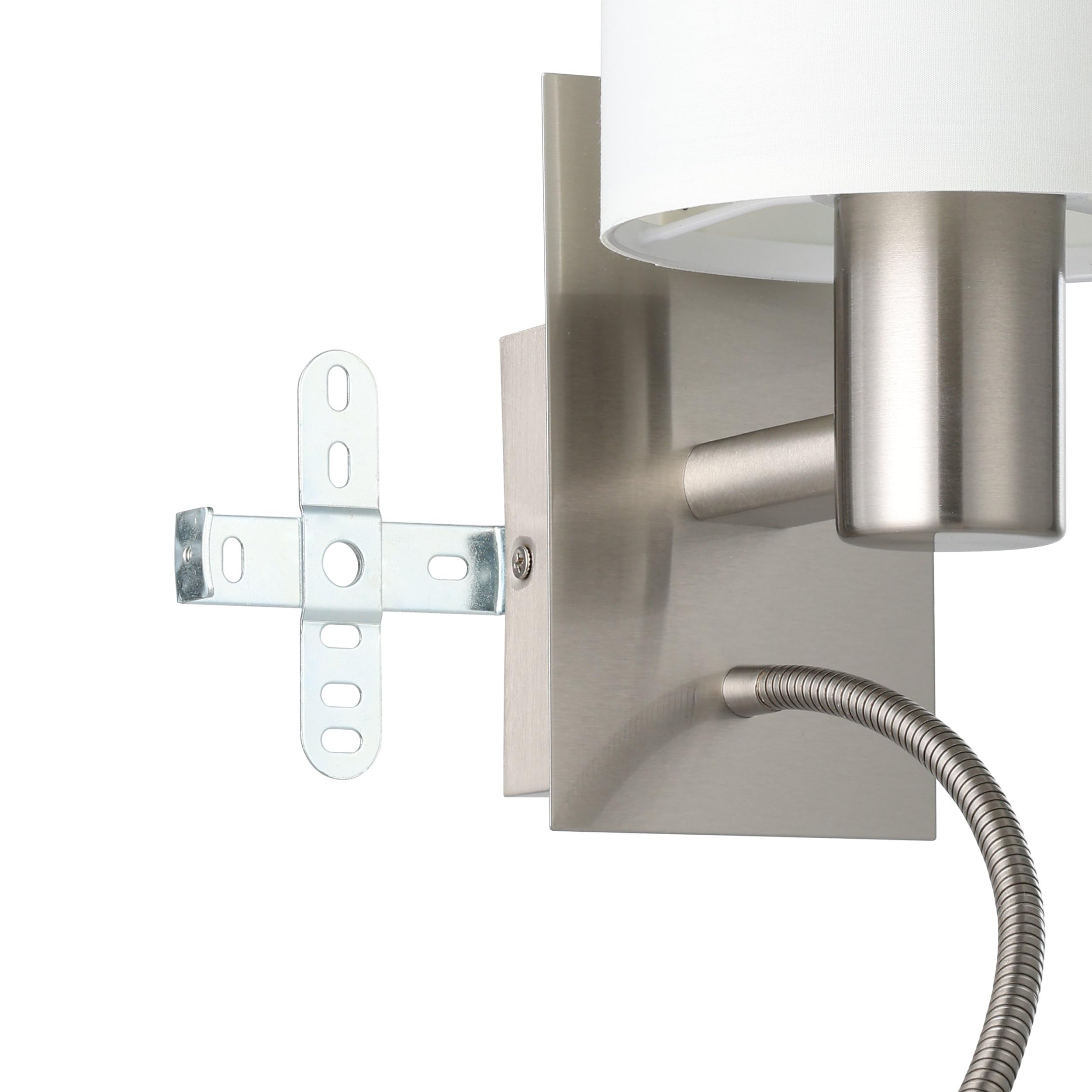 Eglo Lampada da parete a Led Pasteri a due punti luce, acciaio, tessuto, nichel opaco, bianco, E27, incl interruttore e luce di lettura flessibile