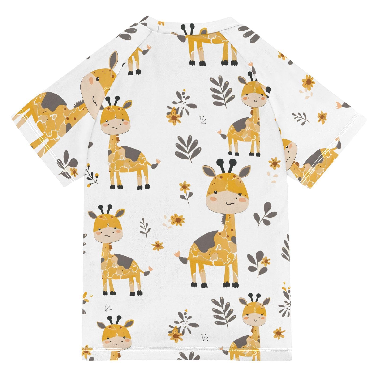 ALAZA Kids Rash Guard Toddler Swim Shirt Boy Girls Giraffe Print UPF 50+ Short Sleeve 4T