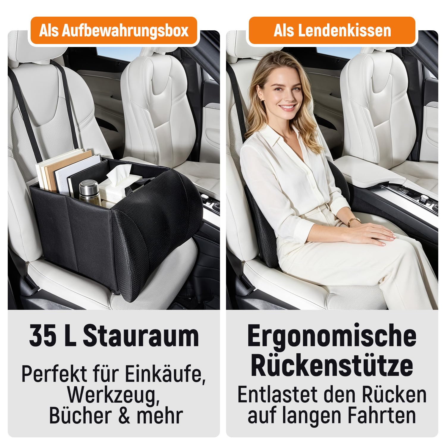 GGW Organizer 2 in 1 pieghevole con cuscino lombare – Scatola robusta per archiviazione in auto, SUV e pick-up