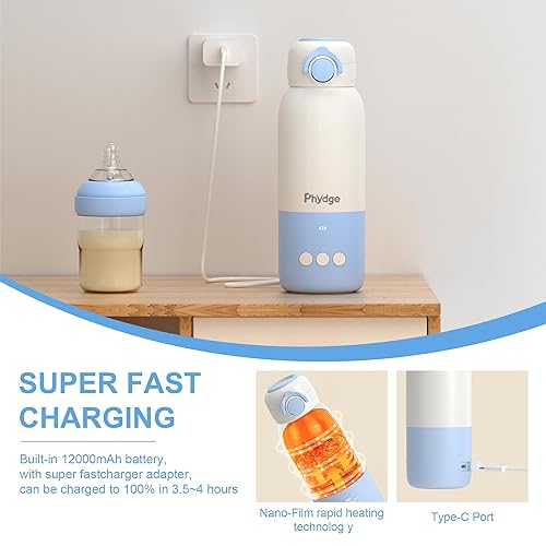 Miniatura 5 de Calentador de biberones portátil para viajes, calentador inalámbrico de leche para bebés de 12.5 onzas sobre la marcha para fórmula, leche materna,