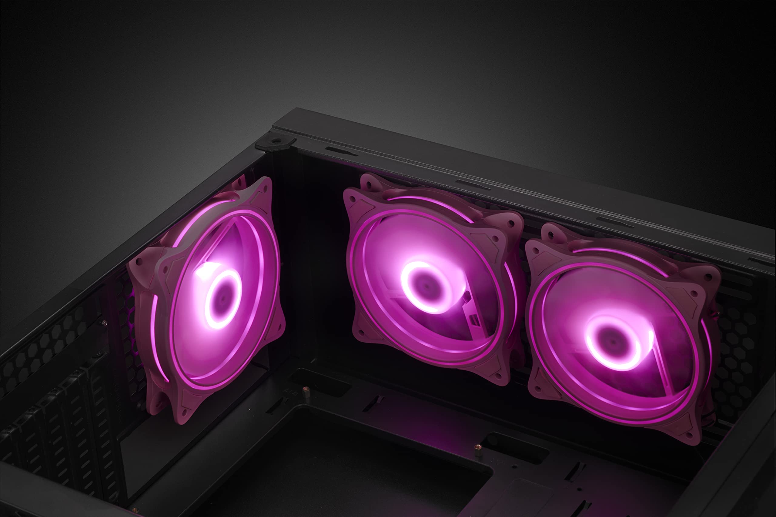 Lot de 3 ventilateurs de refroidissement silencieux 120 mm LED rose 12 V avec triple boucle lumineuse pour PC/CPU/boîtier