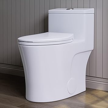 HOROW T0338WM Elongated One Piece Toilet Matte White, ADA Toilet 17.3" with Comfort Chair Height Seat, 0.8/1.28 GPF Powerful Dual Flush Toilet for Bathroom, 12" Rough-in Skirted Toilet Bowl