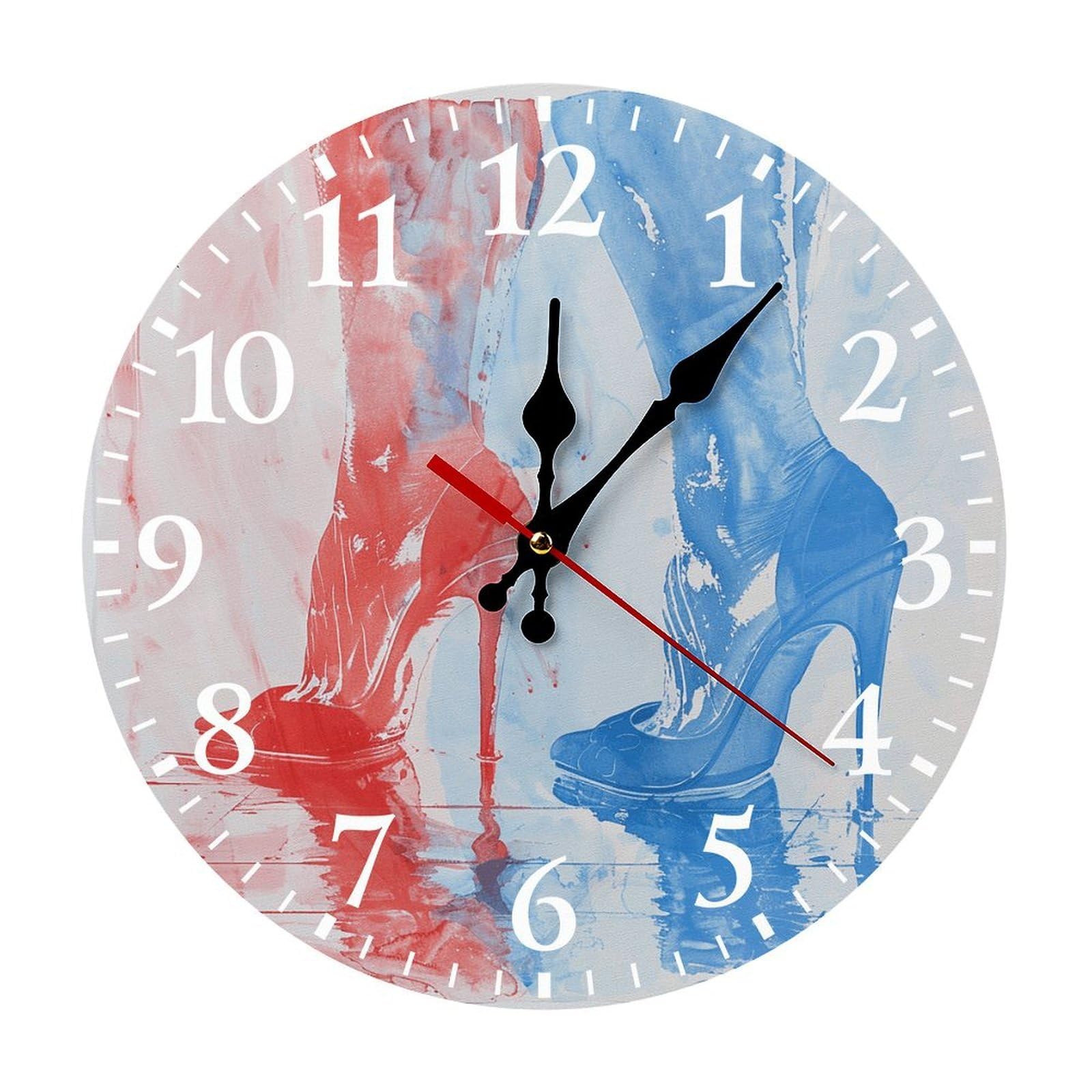 NTVOWPZO 10 Inch Wall Clock Hand Drawn Elements Battery Operated Wall Clocks Silent Non-Ticking Round Wall Clock for Living Room Kitchen Home Office Wall Decorative Clock