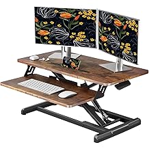 JOY worker Standing Desk Converter, 32" Wide Height Adjustable Sit Stand Up Desk Riser with Keyboard Tray, Desktop Workstation Riser for Home Office Computer Laptop, Particle Board, Rustic