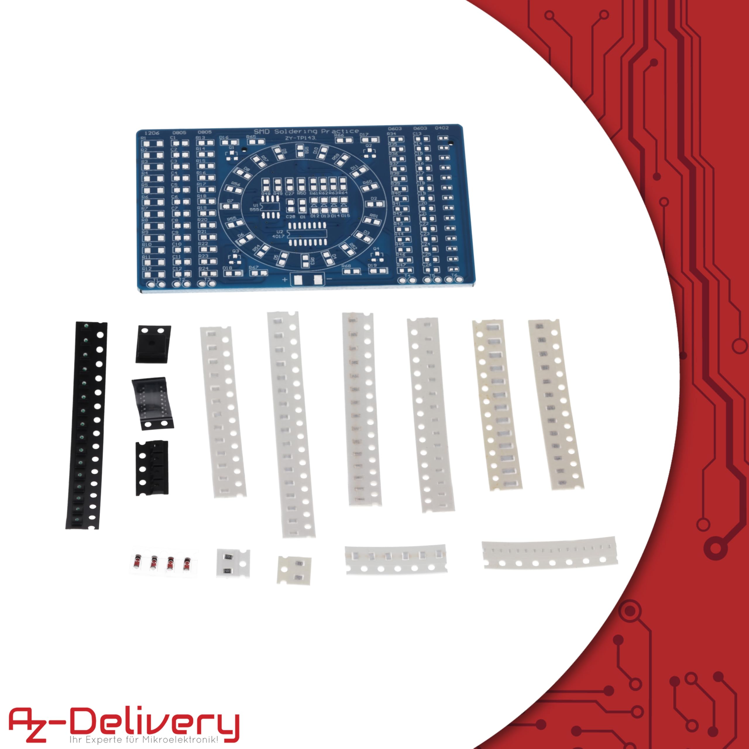 AZDelivery NE555 SMD zestaw do lutowania DIY - moduł LED do nauki lutowania, zestaw z zestawem do lutowania, elektroniczny zestaw do lutowania