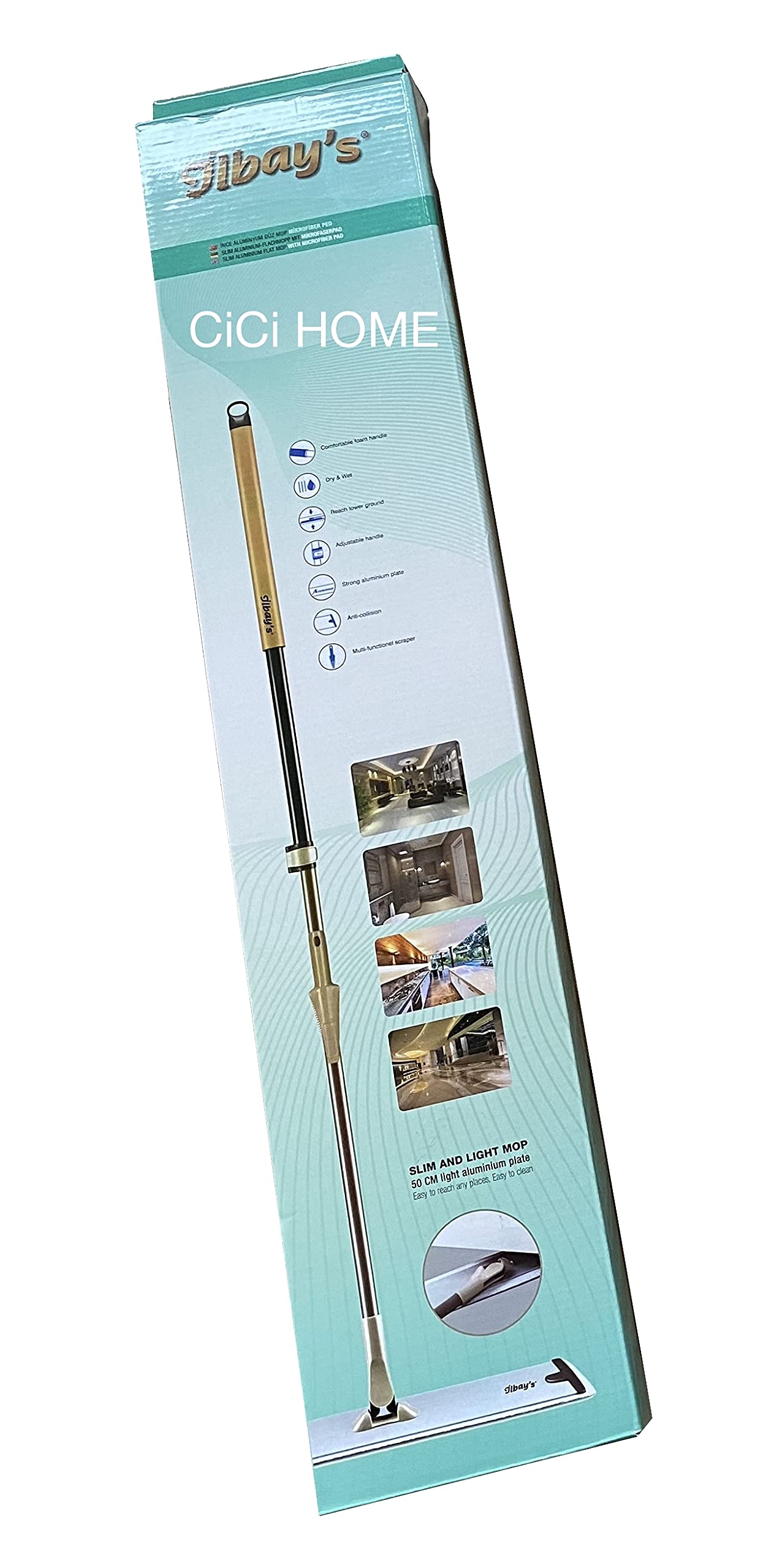 ilbay's Juego de fregona de aluminio de 60 cm y paño de microfibra.