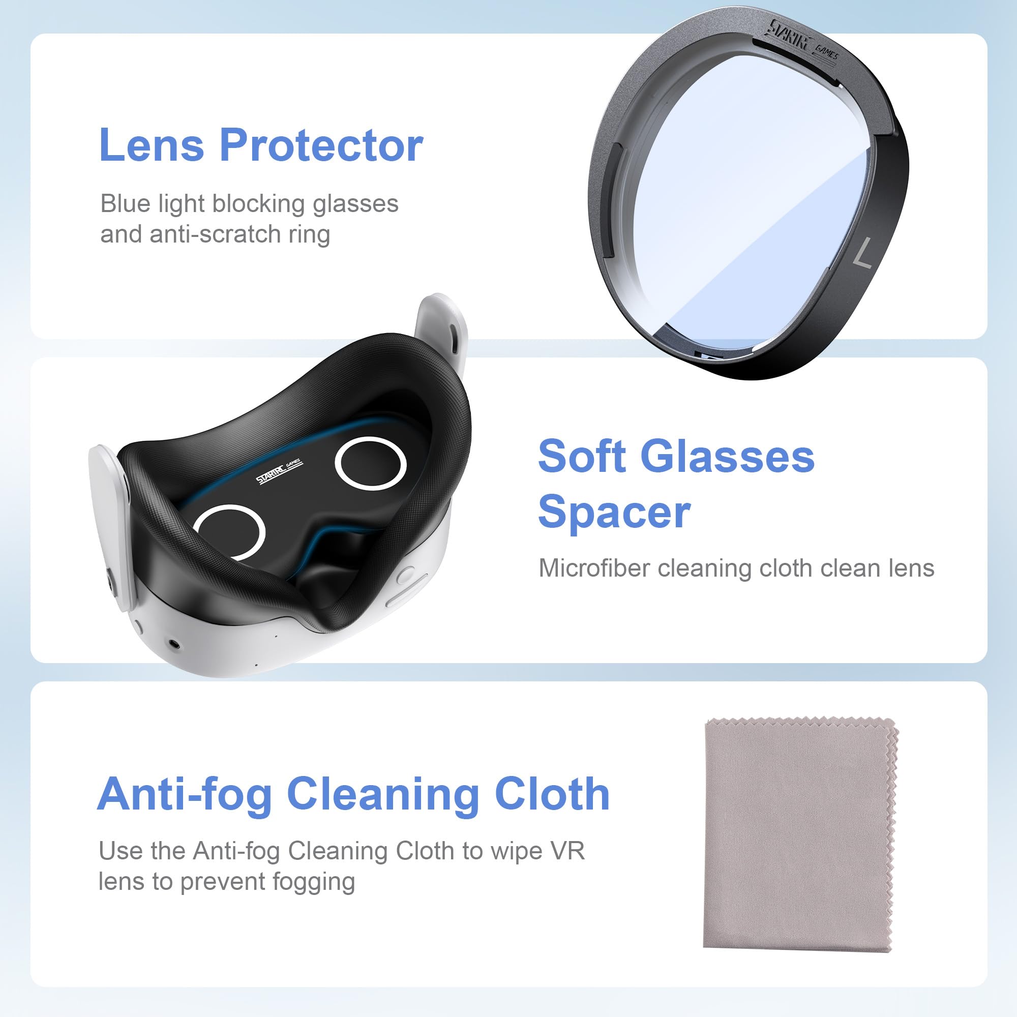 Lens Protector Set kompatibel mit Meta Quest 3S Zubehör, weiche Lens Protector Cover, Glass Spacer mit Blue Light Blocking Gläsern für Oculus Quest 3S/Quest 2 (Nicht passend für Quest 3)