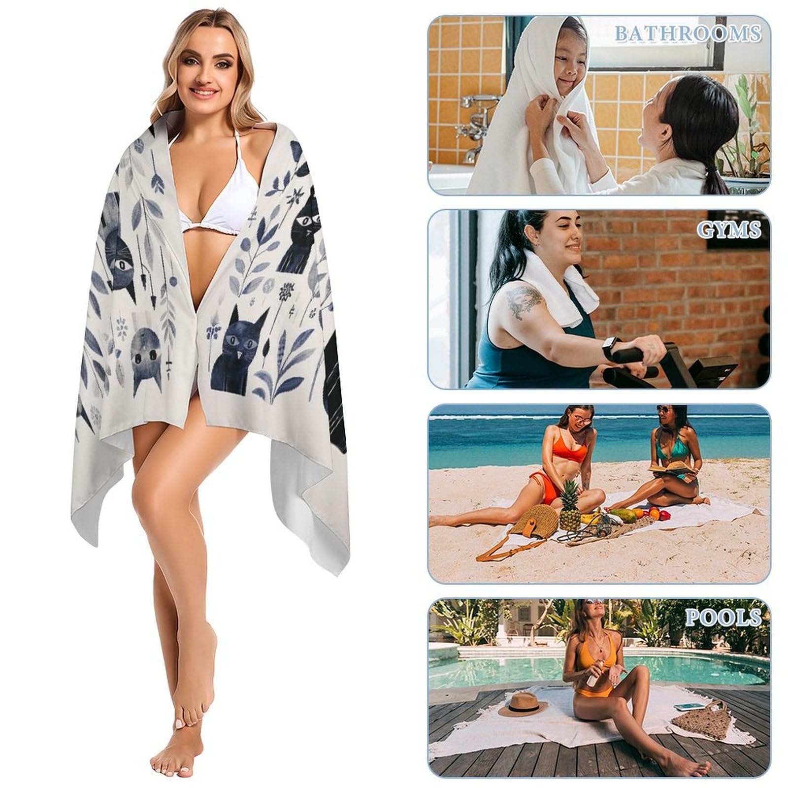 Simple - Toallas de baño unisex de gato negro, toalla de playa ligera de secado rápido, toalla de baño para viajes, deportes, piscina, natación, baño, camping, yoga, adultos, 160 x 80 cm