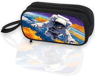Astronaut Pencil Pouch for Boys and Girls, Kids Pencil Case Out Space Galaxy, Large Capacity Double Zipper, Children School Supplies Organizer Bag, Kids Stationery Box for Elemantary Student