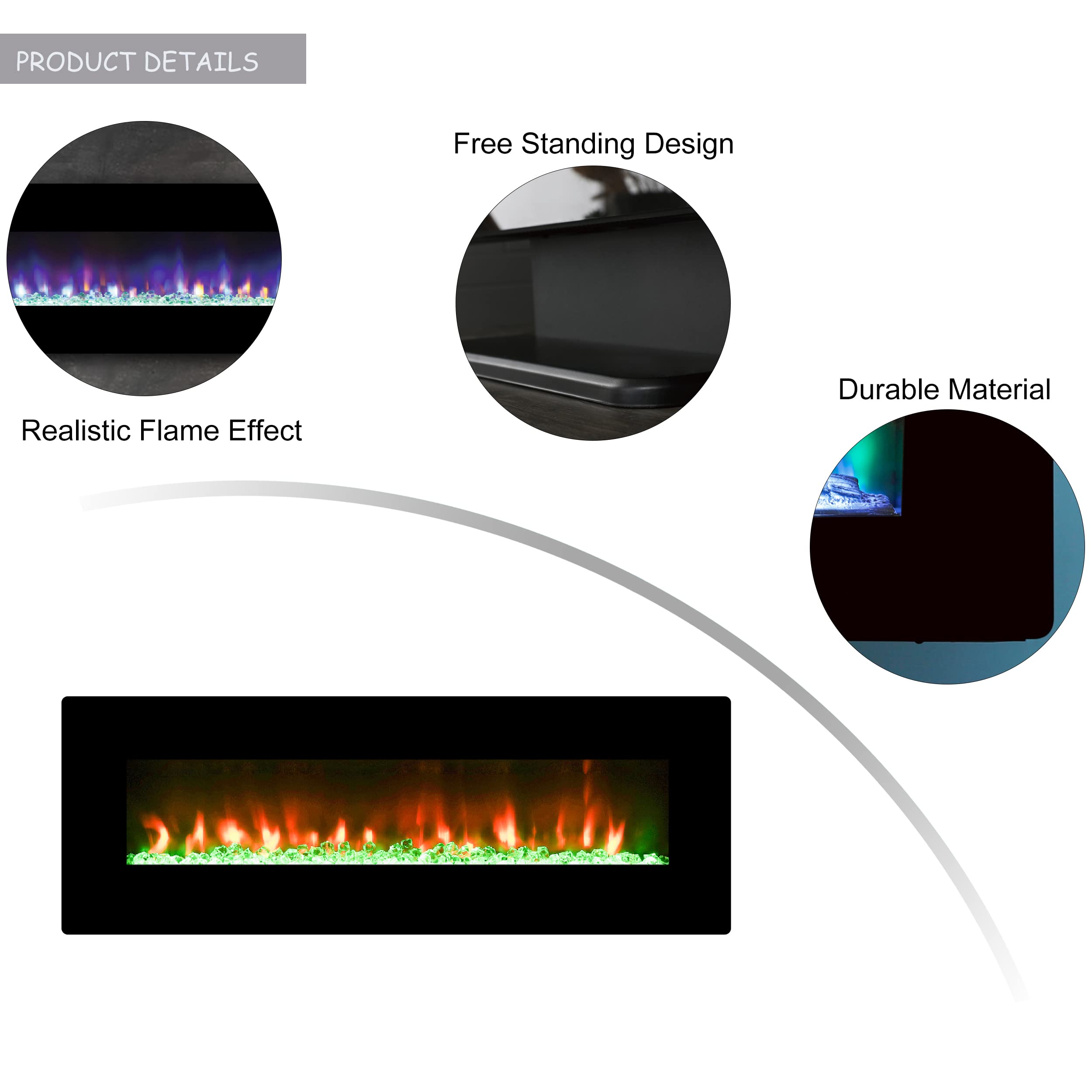 Amazon.com: LOKATSE HOME 48 Electric Fireplace Wall Mounted FreeStanding  Heater with Adjustable Flame u0026 Remote Control, 1400W, Black : Home u0026 Kitchen
