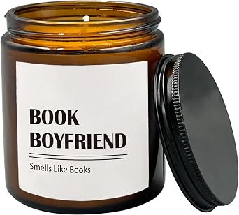HIWX Book Boyfriend Scented Candle - Book Lovers Gift, Soy Candle for Home - Lavender, Vetiver, Sandalwood - 8oz Jar