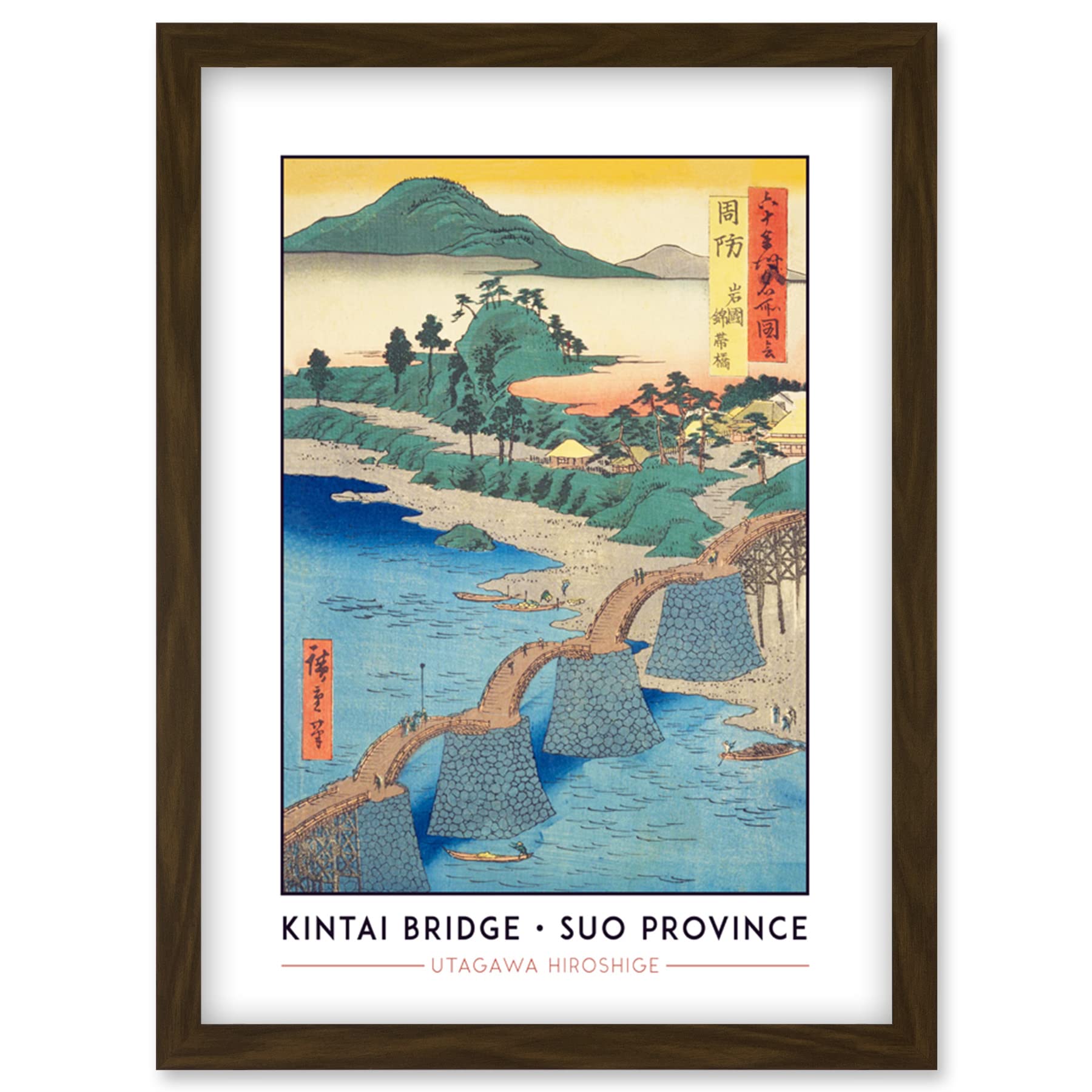 Wee Blue Coo Iwakuni, Kintai Bridge Suo Province Utagawa Hiroshige Japanese Woodblock Classic Collection Artwork Framed Wall Art Print A4