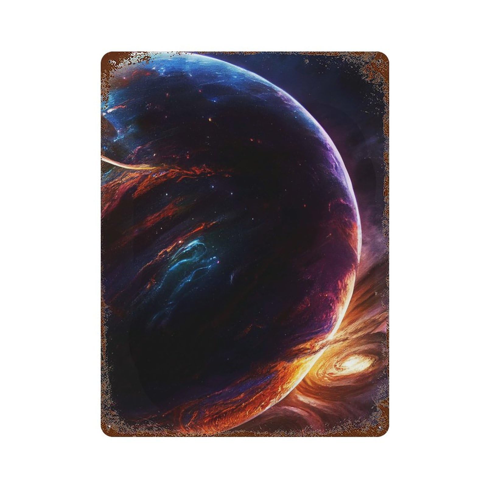 Rust Effect Colorful Planets Aged Metal Wall Plaque 15.7"x11.8", Classic Wall Plaque for Basement, Hobby Room And Garage Decor