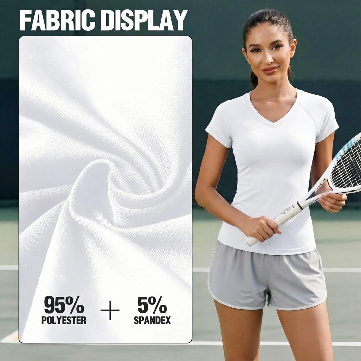 Coume 4 Pack Women's Compression Shirts Dry Athletic T Shirts Short Sleeve V Neck Fit Workout Tops Tight Running Yoga Tee - Image 6