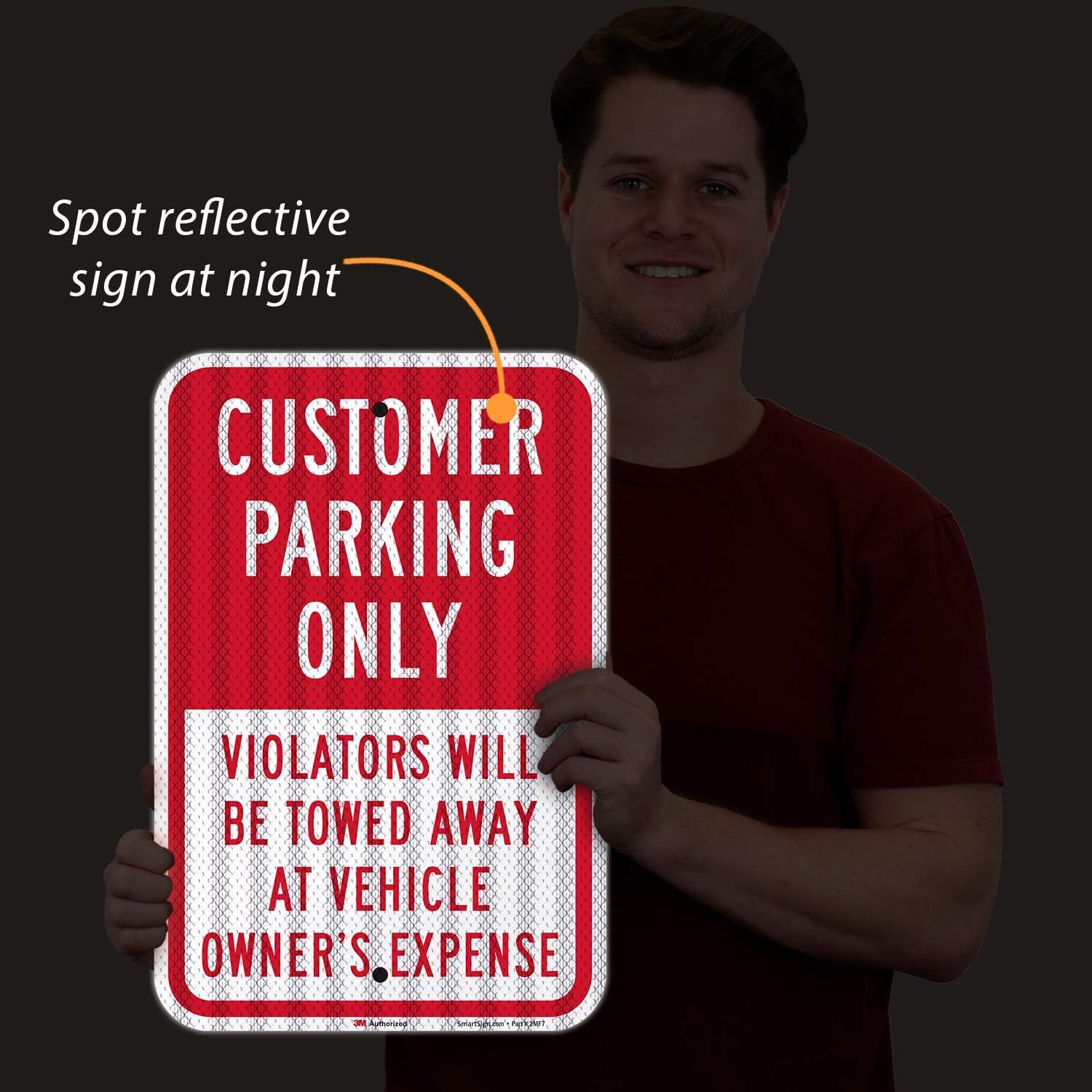 Super Deal Product SmartSign 18 x 12 inch “Customer Parking Only - Violators Towed” Metal Sign, 63 mil Aluminum, 3M Laminated High-Intensity Grade Reflective Material, Red and White