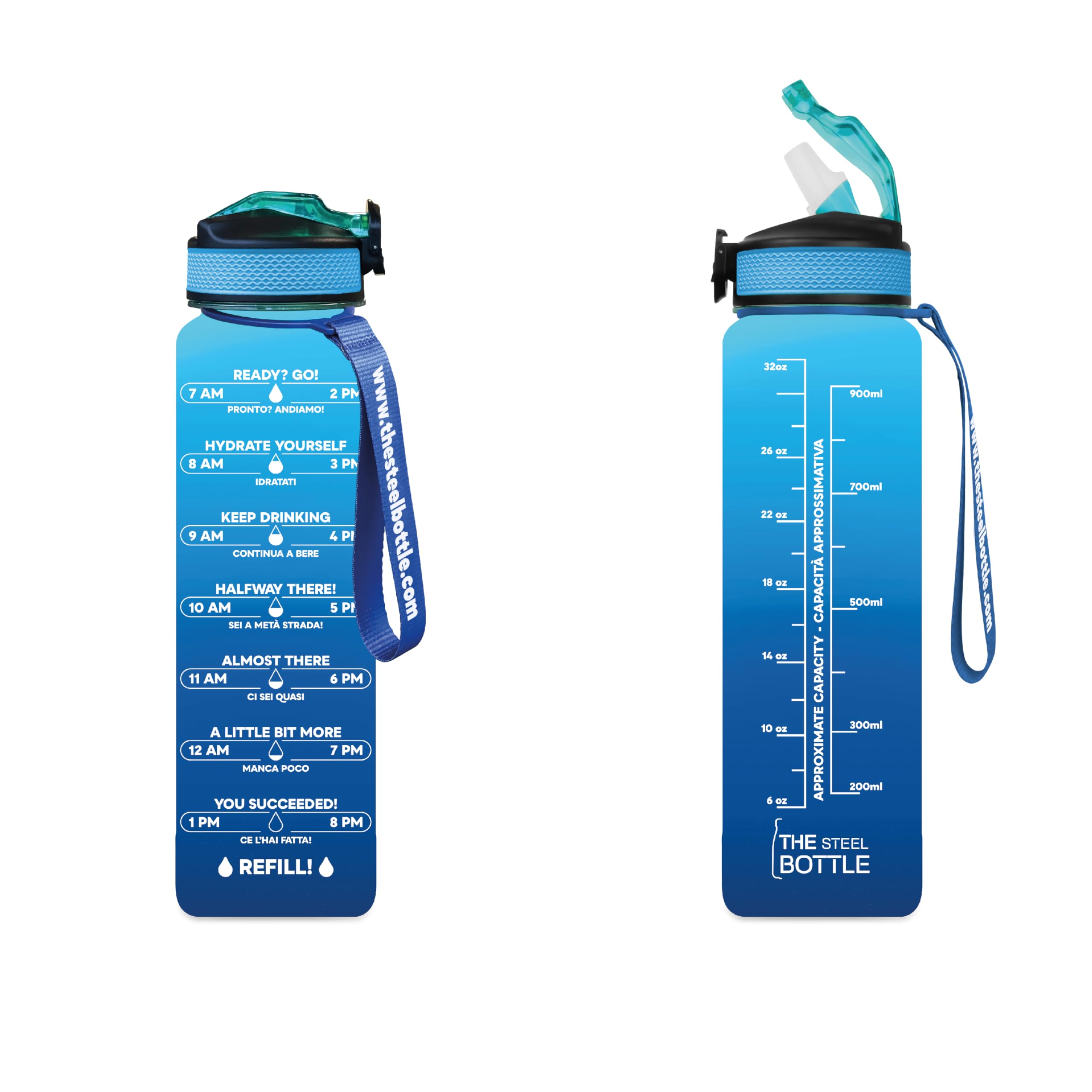 GOPPUS Borraccia Motivazionale 1L/32oz Con Cannuccia e Marcature del Tempo - Sportiva in Tritan per Palestra e Scuola - Per Adulti, Senza BPA, Con 2 Coperchi