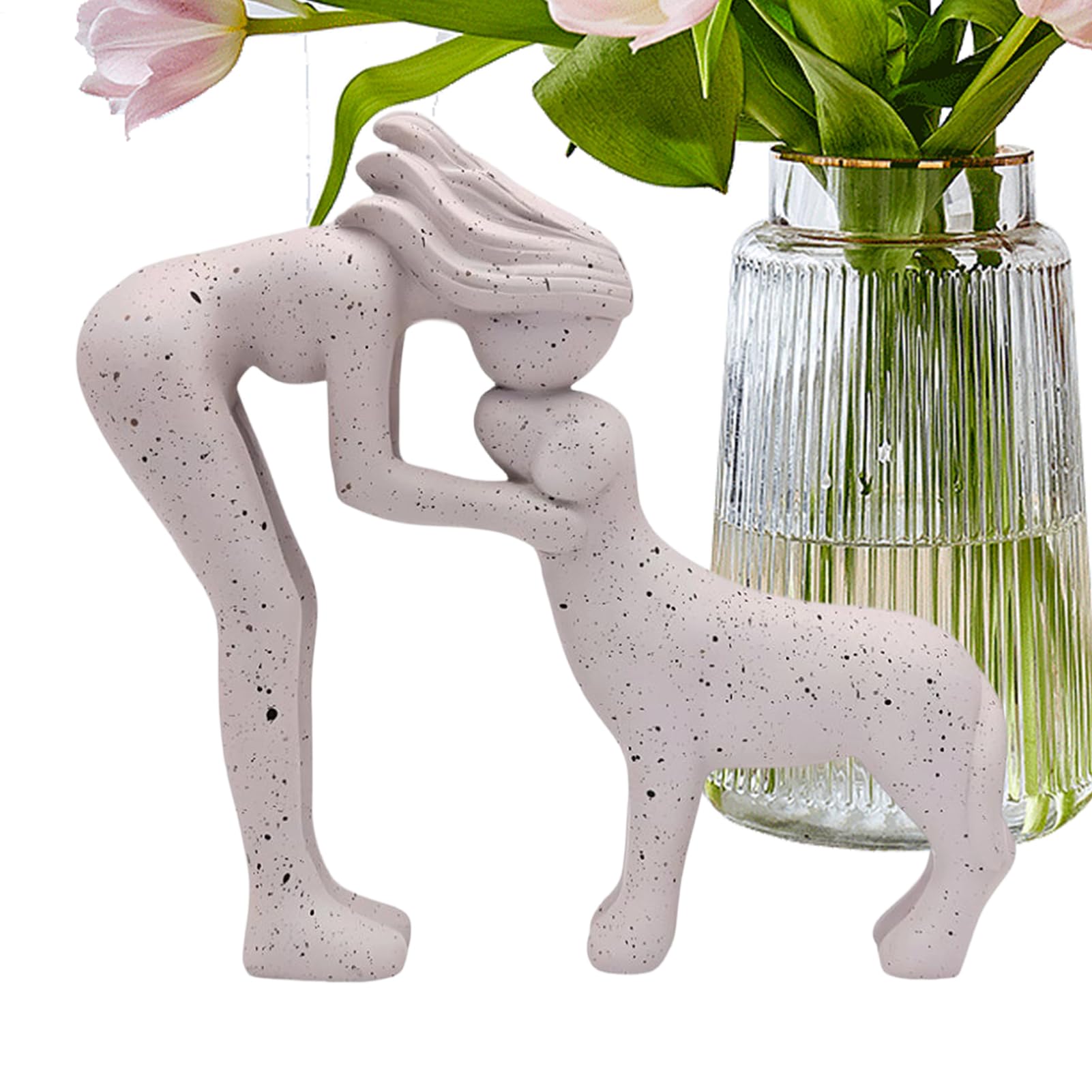 Sculpture en résine fille et chien pour décoration de bureau maison