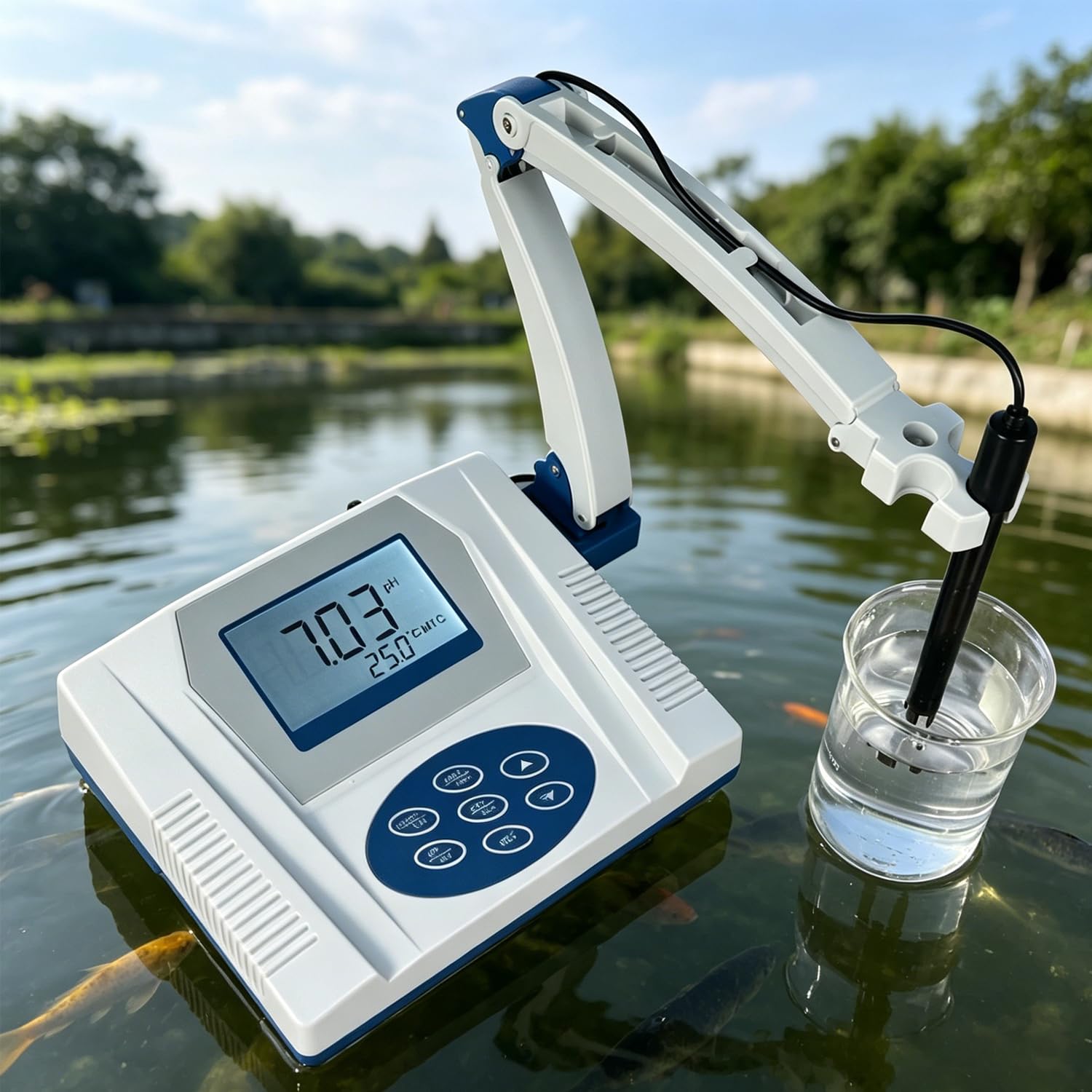 OSPSHPG Lab Benchtop PH Meter, Digital PH Tester, pH Range: 0-14.00 pH, Resolution: 0.1/0.01 pH, with Temperature Compensation, High Accuracy, for Aquarium, Laboratory