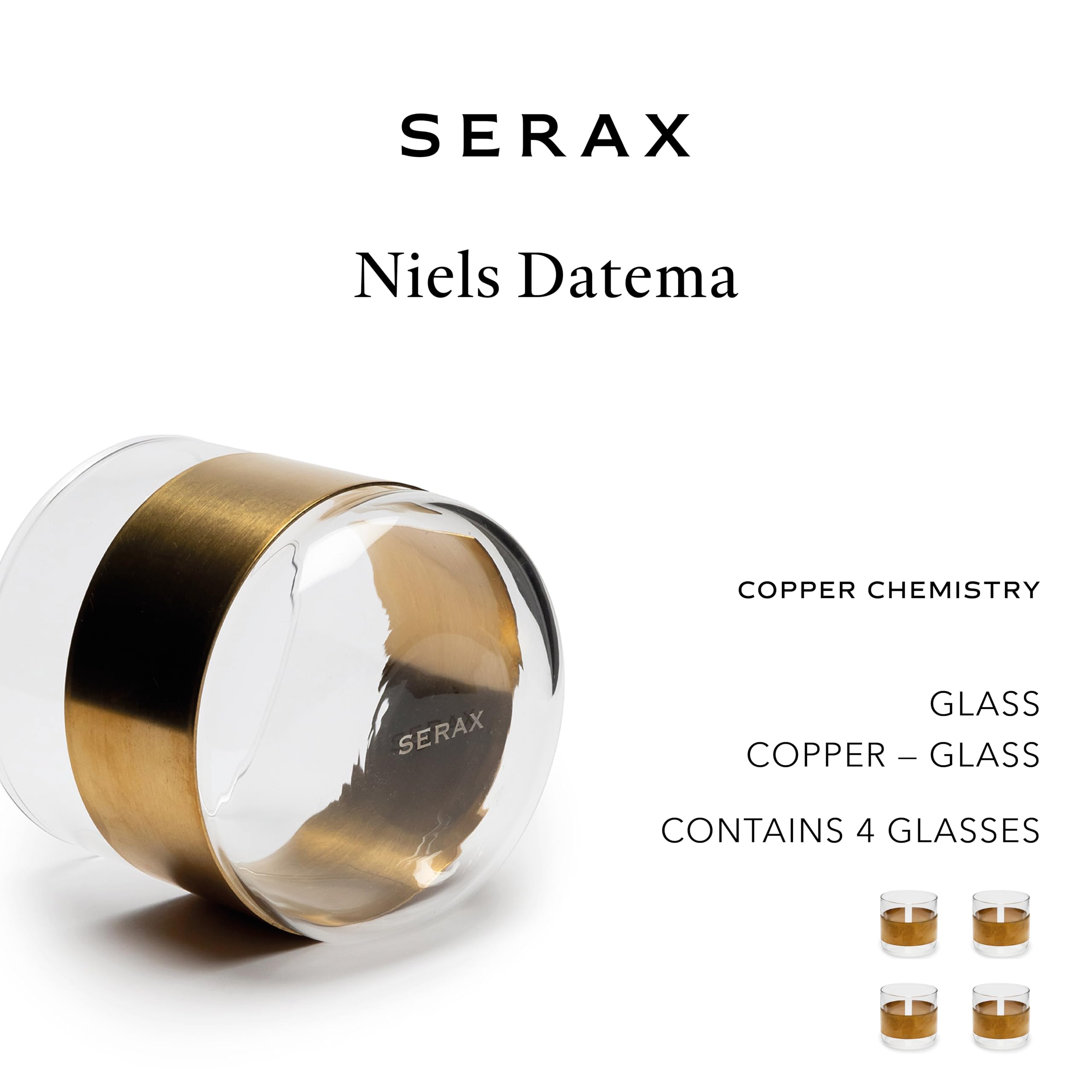 Serax Miedziana szklanka na wodę | Chemistry Copper by Niels Datema | przezroczyste szkło do zimnych napojów, idealne do wody, soku lub piwa