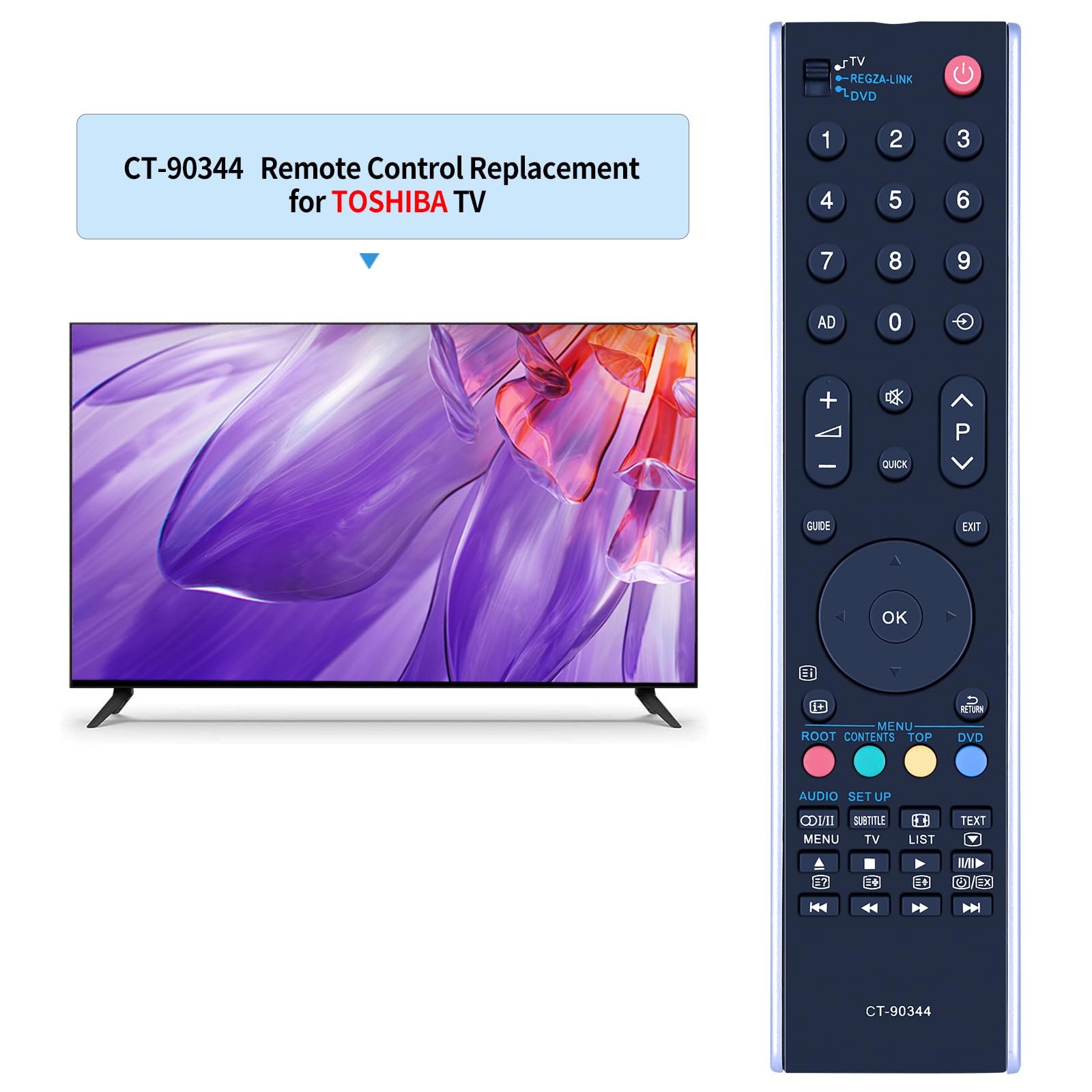 TCNOUMT Replacement CT-90344 Remote Control Compatible for Toshiba REGZA LCD TV 32MV732 37MV732 32RV733D 32RV733F 32RV734FC 37RV753B 32RV733G 40RV733FC 40RV733G 46MV732G 46XV733G 40RV734 - Image 2