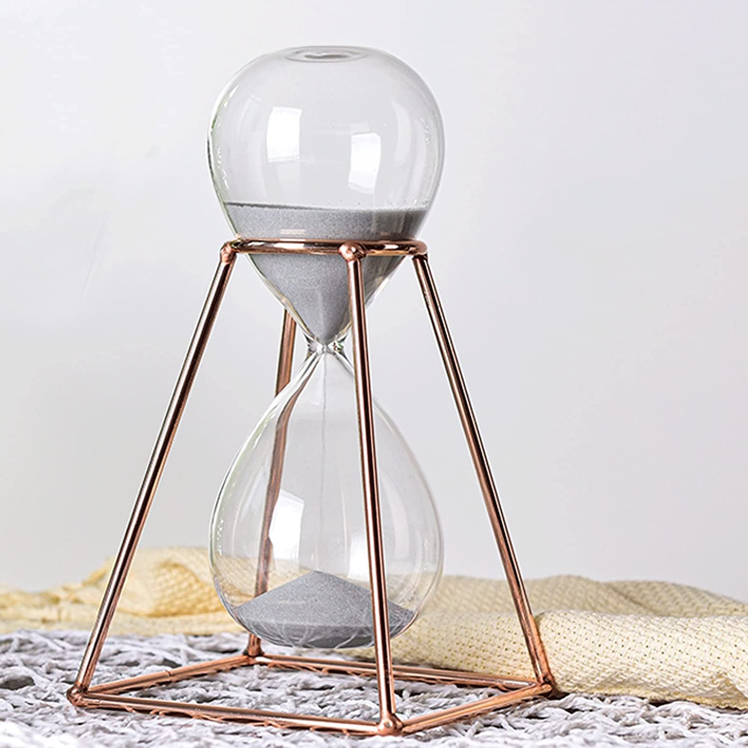 Temporizador, Reloj de Arena con Marco Metal, Temporizador 30 Minutos, portátil, Grande, Colores, Transparente, Liso, for decoración del hogar y el Escritorio, Ideal for Navidad(Champagne)
