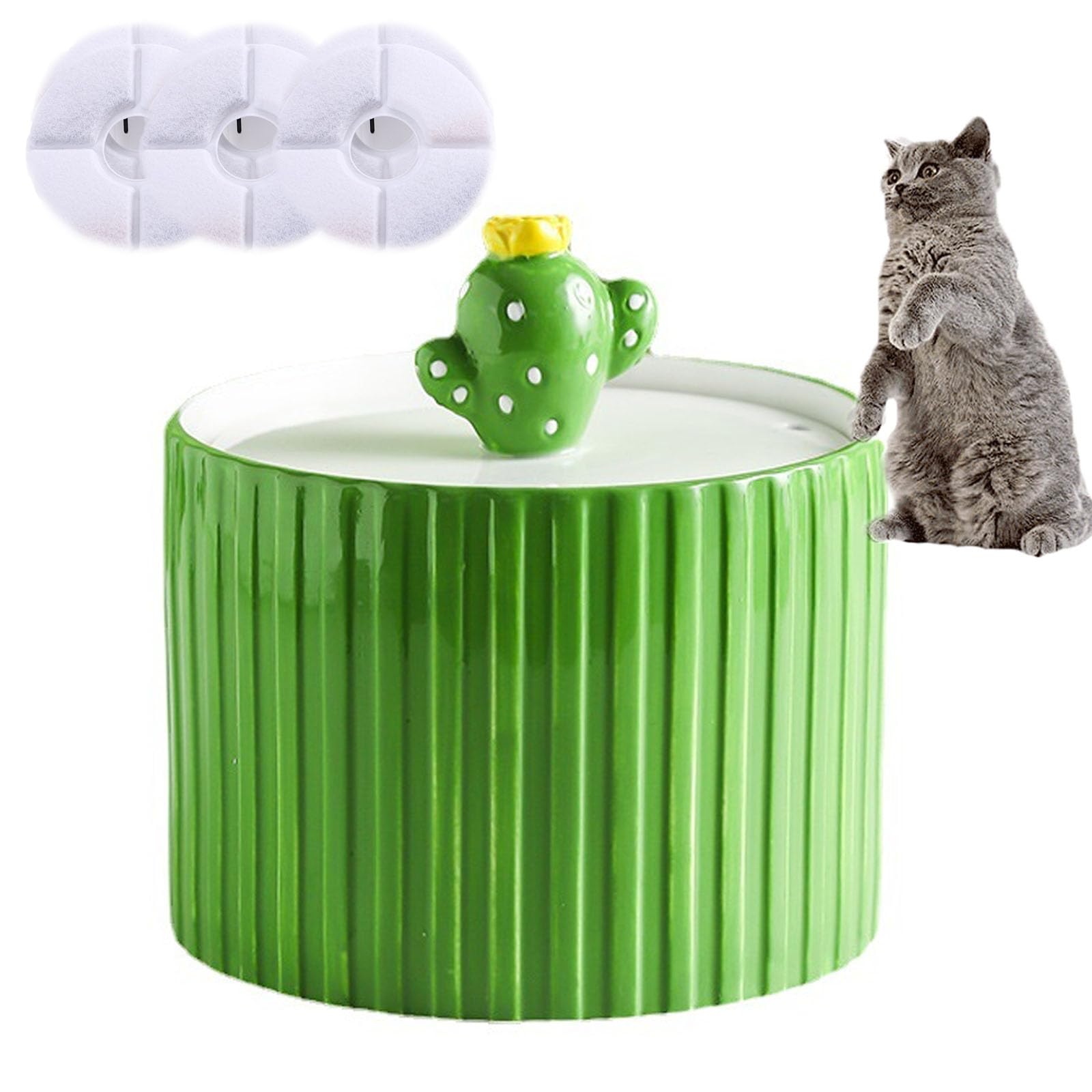 Fontana per Gatti in Ceramica, Fontana per Gatti da 50 Oz/1,5 L per Bere con Pompa Ultra Silenziosa E 6 Filtri di Ricambio, Distributore Automatico di Acqua per Gatti,M