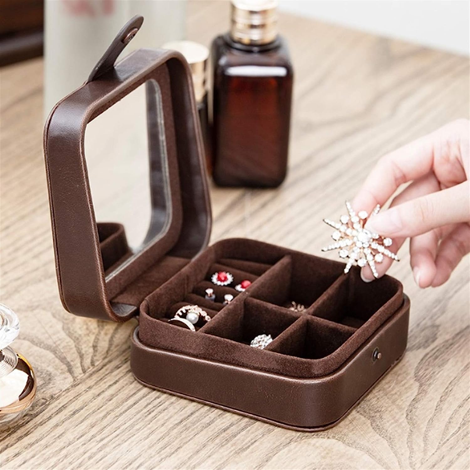 Joyero para Mujer, Organizador de Joyas de Viaje para Collar, Pendientes, Anillos, Estuche de Soporte de joyería de PU