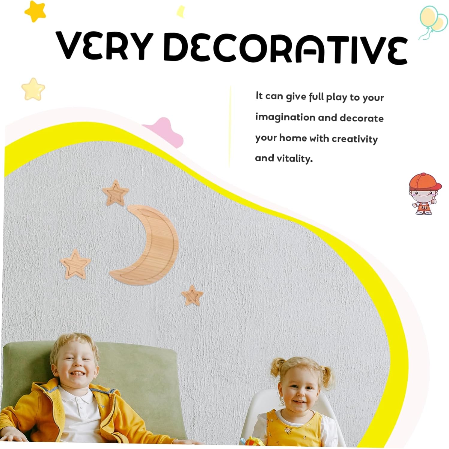 MAGICLULU 4pcs Wooden Moon and Decor for Nursery Handmade Room Art Lightweight Boho Charm Whimsical Decor for Girls Bedroom and Easy to Install