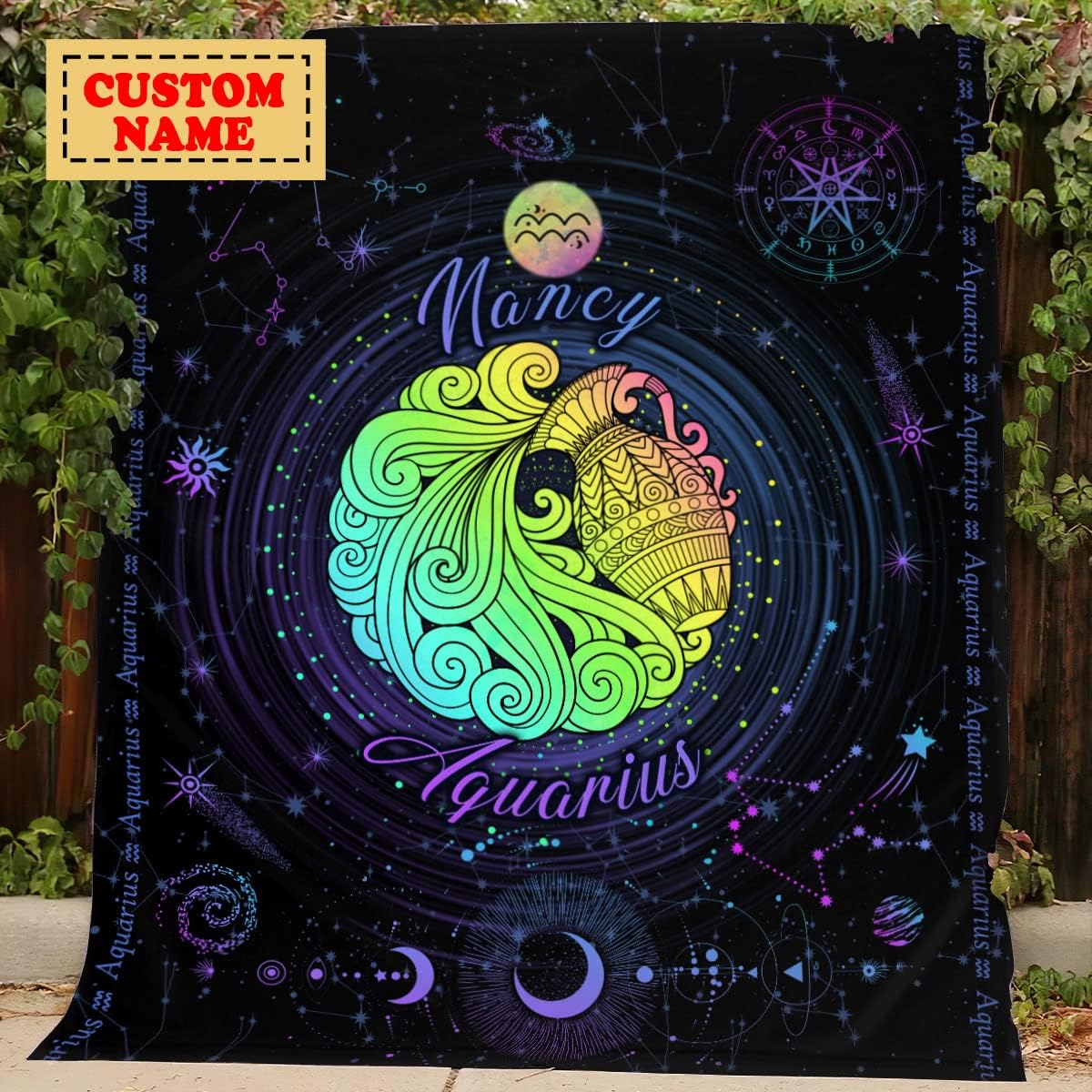 Aquarius Blanket, Constellations Blanket, 12 Horoscope Astrology Blanket, Customized Name Blanket For Aquarius, Personalized Zodiac Blanket, Aquarius Blanket Gift for Family, Valentines Day Gifts 1