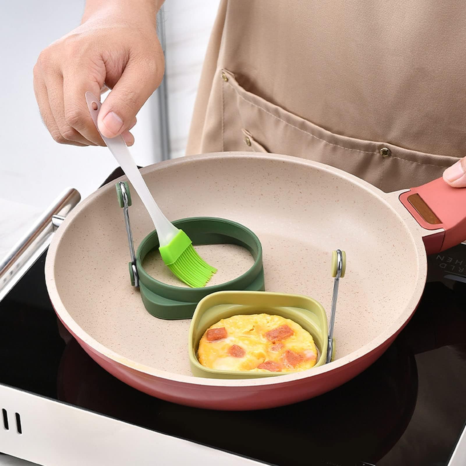 Set di 5 Anelli in Silicone per Uova, Stampo Antiaderente per Friggere, Cuocere Uova, Pancake, McMuffin, Omelette in Padella