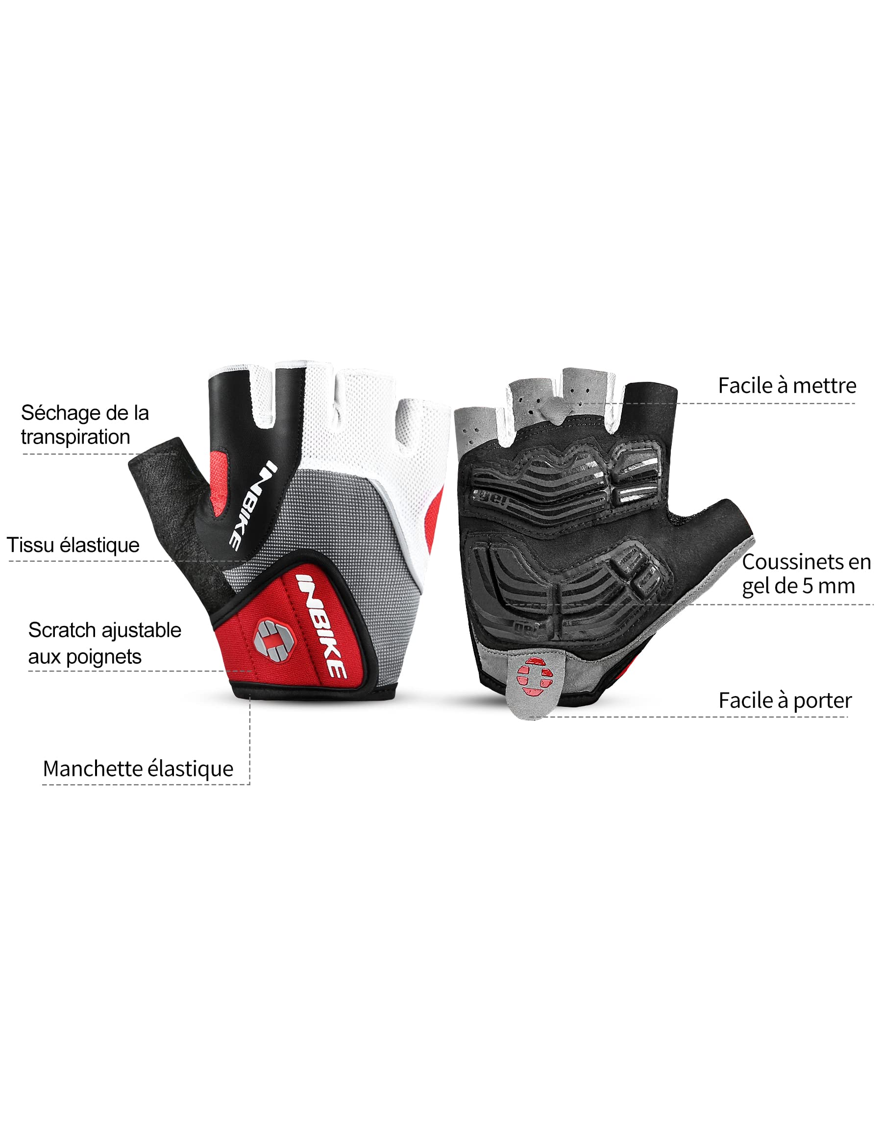 INBIKE Gants Cyclisme Demi-Doigts VTT 5mm Gel Rembourrés Anti-Choc Respirant Été