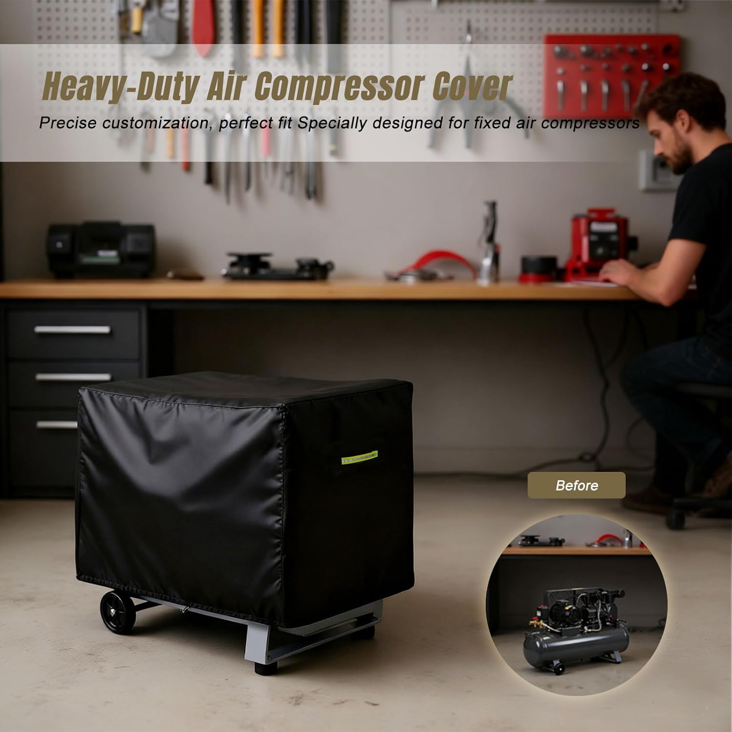 Air Compressor Cover,Waterproof Dust Cover 600D Oxford 32" H x 24" W x 48" L,Fits AG2-SM14 Series,AG-S1002 Stationary Air Compressor and Other Same Size Compressors