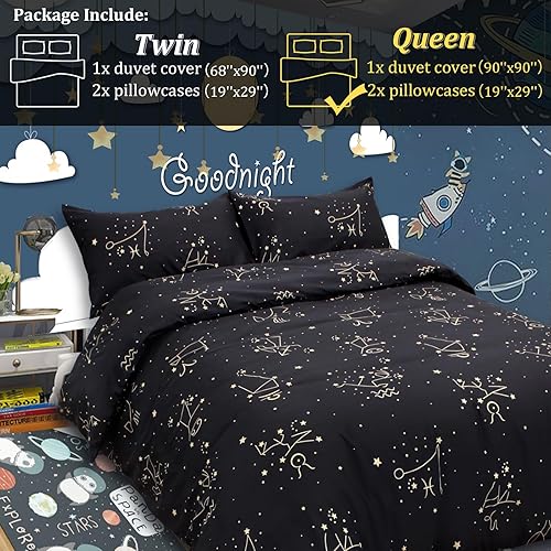 Vista 57 de ZHH E-COMMERCE Juego de funda de edredón individual para niños, funda de edredón de constelación de 3 piezas (1 funda + 2 fundas de almohada), Blue